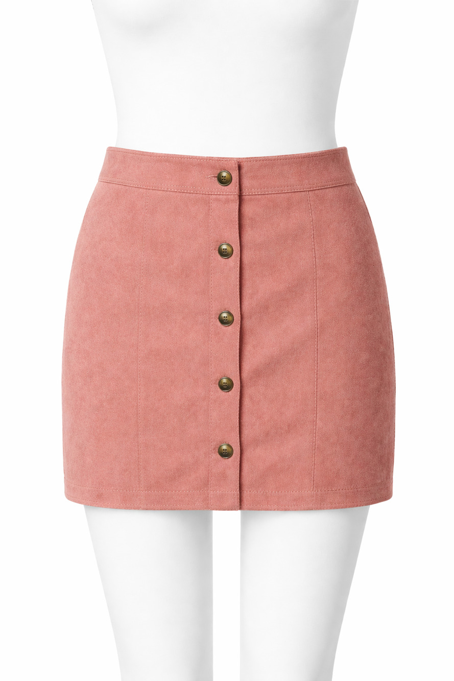 Pink Suede Mini Skirt Button Front Elastic Waist Chic Going Out Must Have Medium